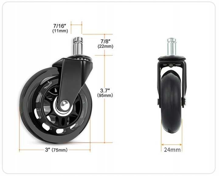 5szt Gumowe Kauczukowe kółka do fotela łożyskowane