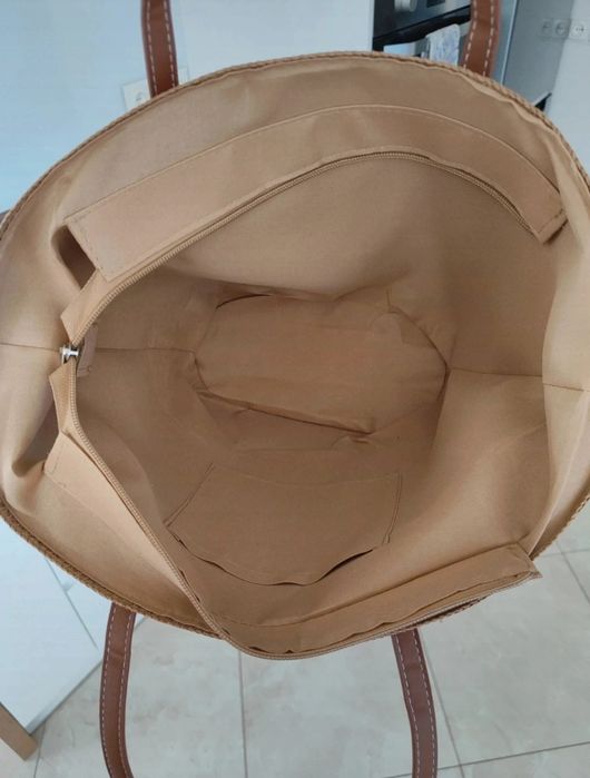 Torebka damska torba słomiana pleciona na ramię beżowa brązowa Guess