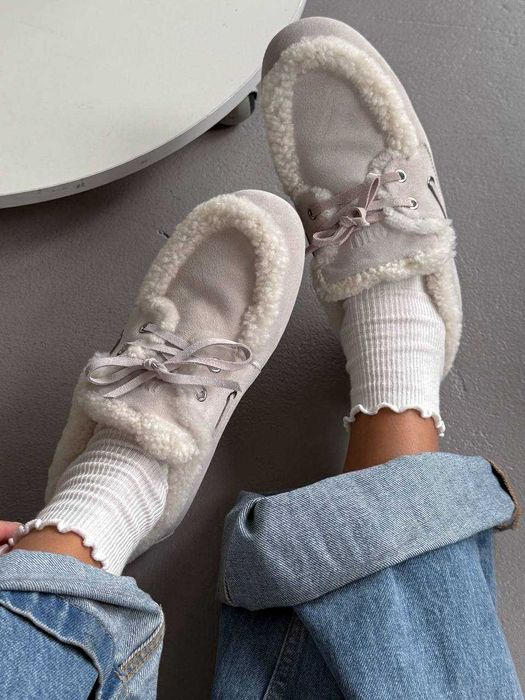 Жіночі зимові лофери Miu Loafers Winter Light Grey (світло-сірі) M005