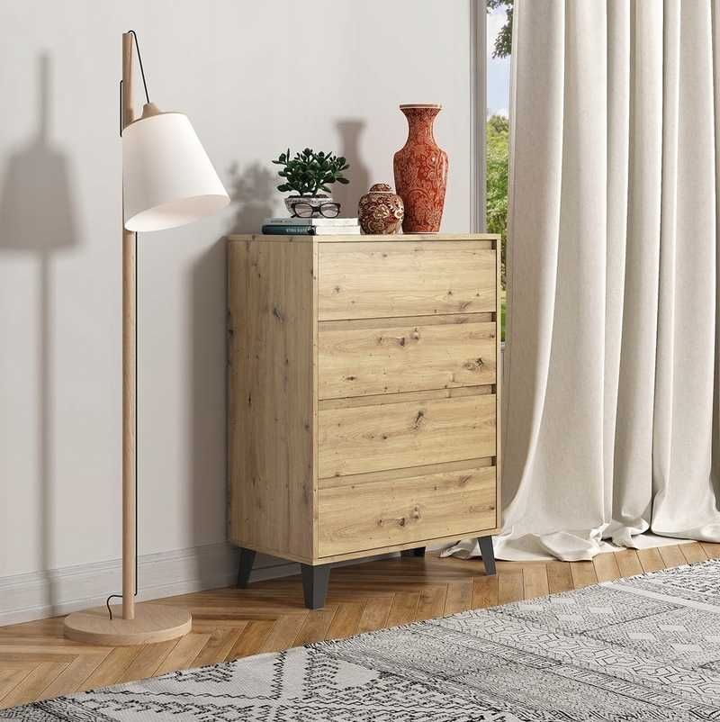 KOMODA 4 SZUFLADY Scandi 70x39x99,5cm dąb artisan Salonu Sypialni Nowa