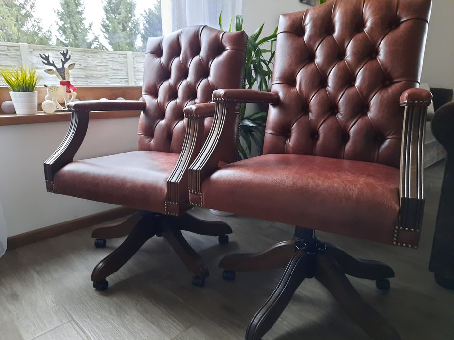 Oryginalny fotel biurowy chesterfield. Skóra Dubai