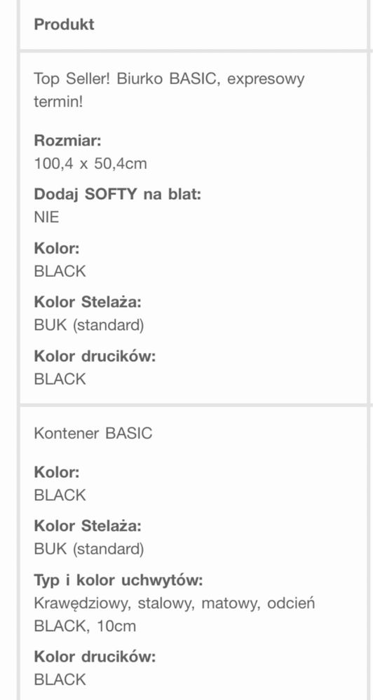 Biurko MINKO basic + kontener MINKO black buk czarne stan ikealny