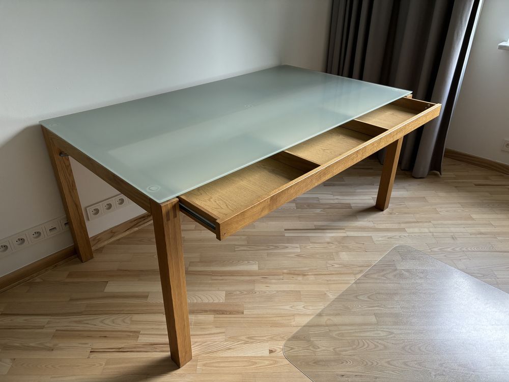 Wyjątkowy Stół do Jadalni z Szufladami i Szkłem 159 x 90 cm
