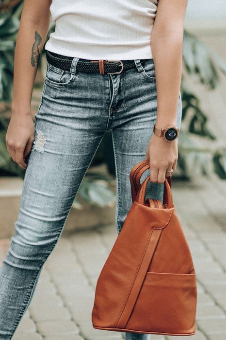 Różowy Vera Pelle włoski Plecak Skórzany damski plecaczek do pracy