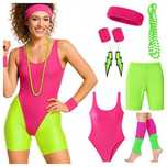 Strój przebranie lata 80 kostium fitness neonowy spodenki body frotki