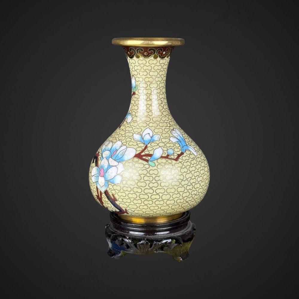 Para wazonów emalia cloisonne kwiat magnolii + podstawki B4/61911