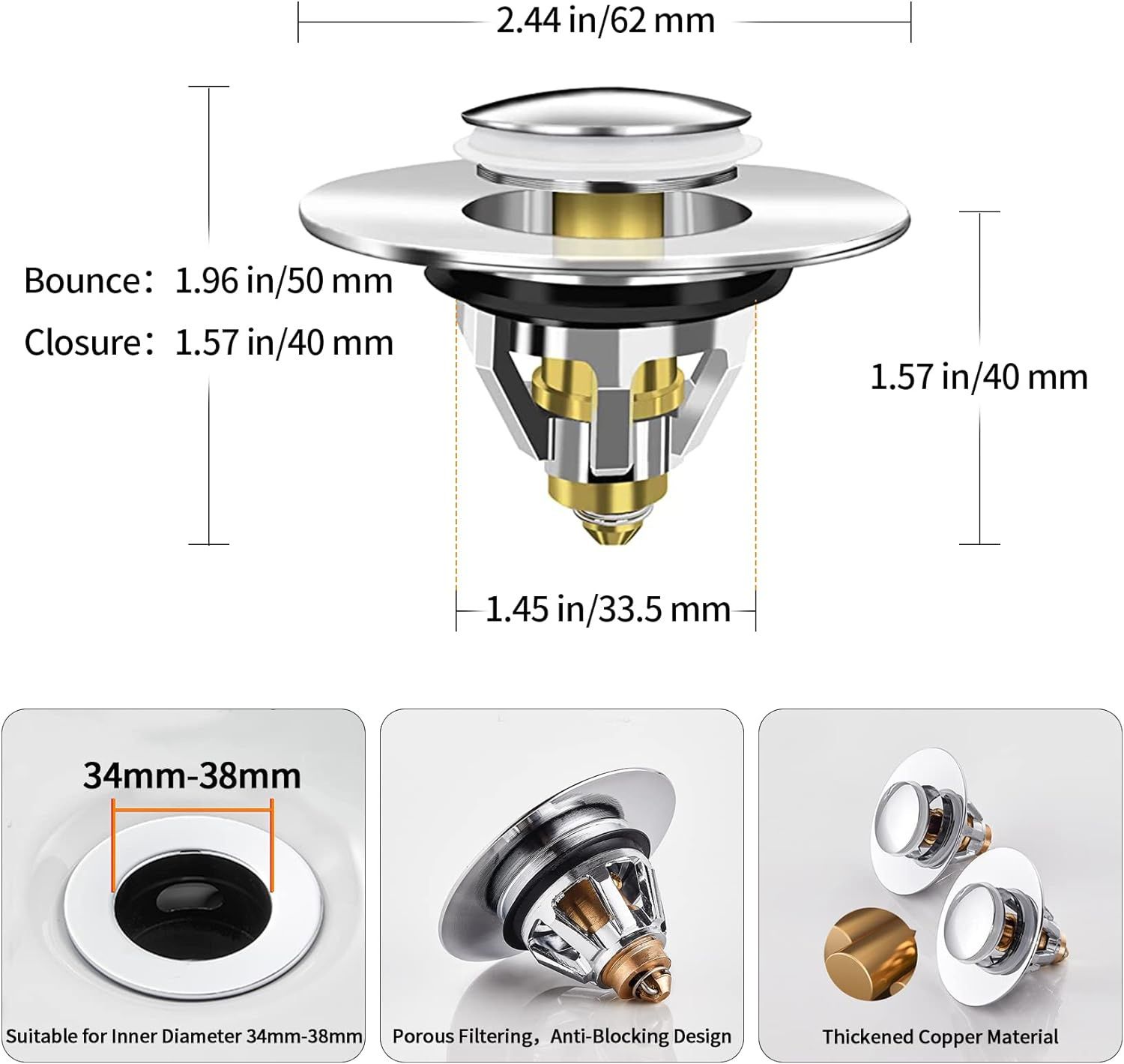 Korek do umywalki 2szt klik klik (35-39mm,2pcs)