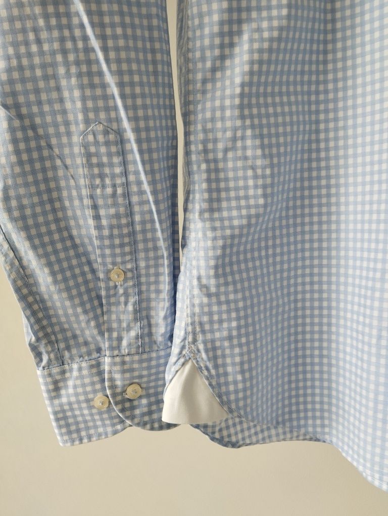 Bawełniana koszula w błękitna kratkę, niebieska kratka, wizytowa r. 39