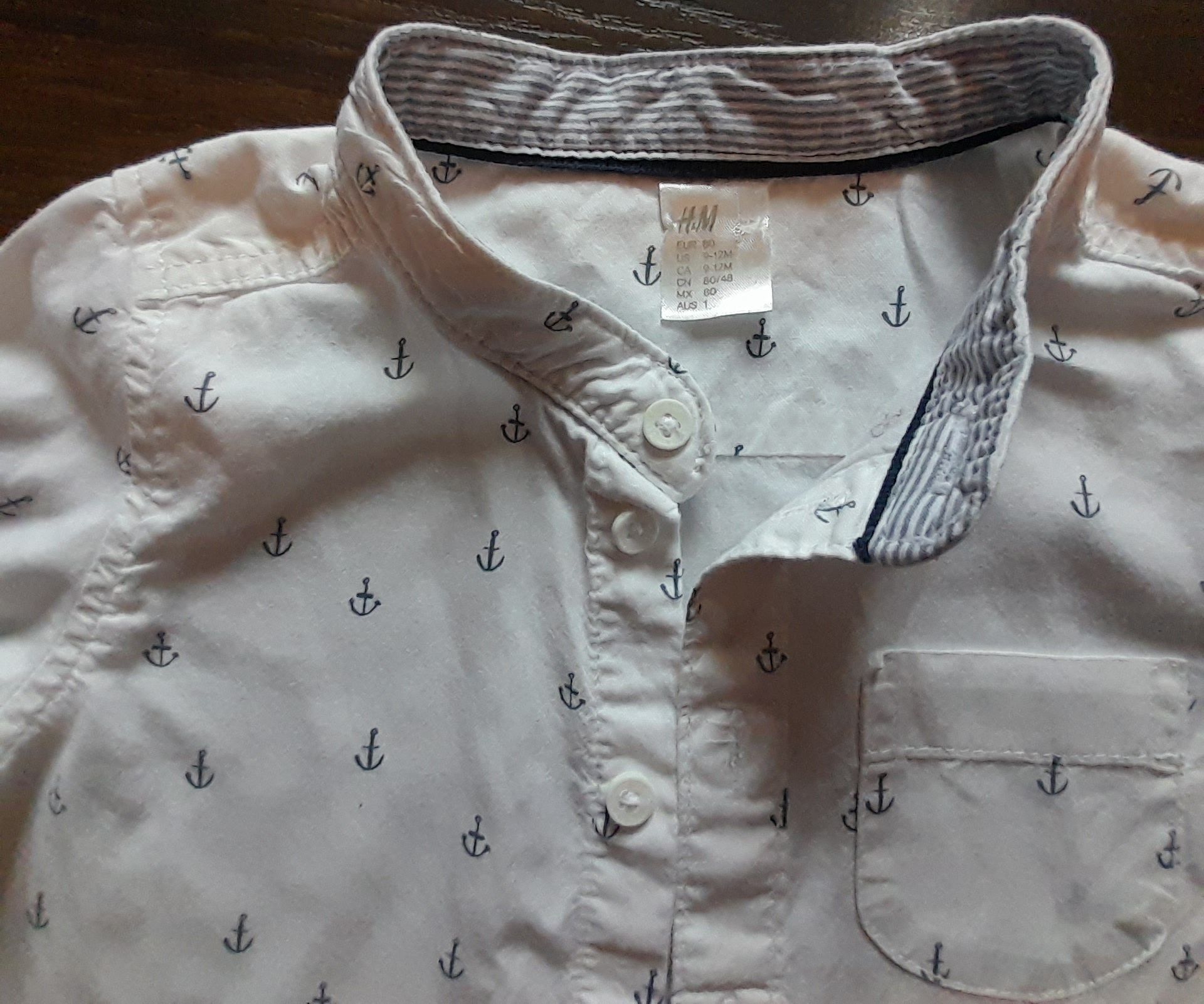 Komplet koszula spodnie dla chłopca H&M rozm. 80  kotwice