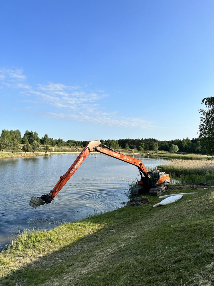 Koparka long reach, wykopy, odmulanie, kopanie stawu, odszlamianie