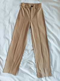 Bershka / Beżowe spodnie straight leg materiałowe eleganckie / XXS 32