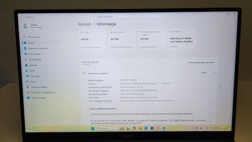 Huawei matebook D16 zamienię