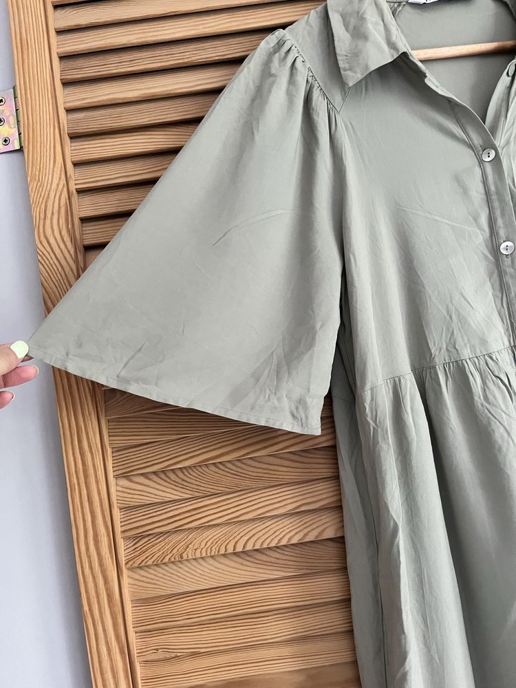 Sukienka khaki Zara XS wiskozowa maxi lato