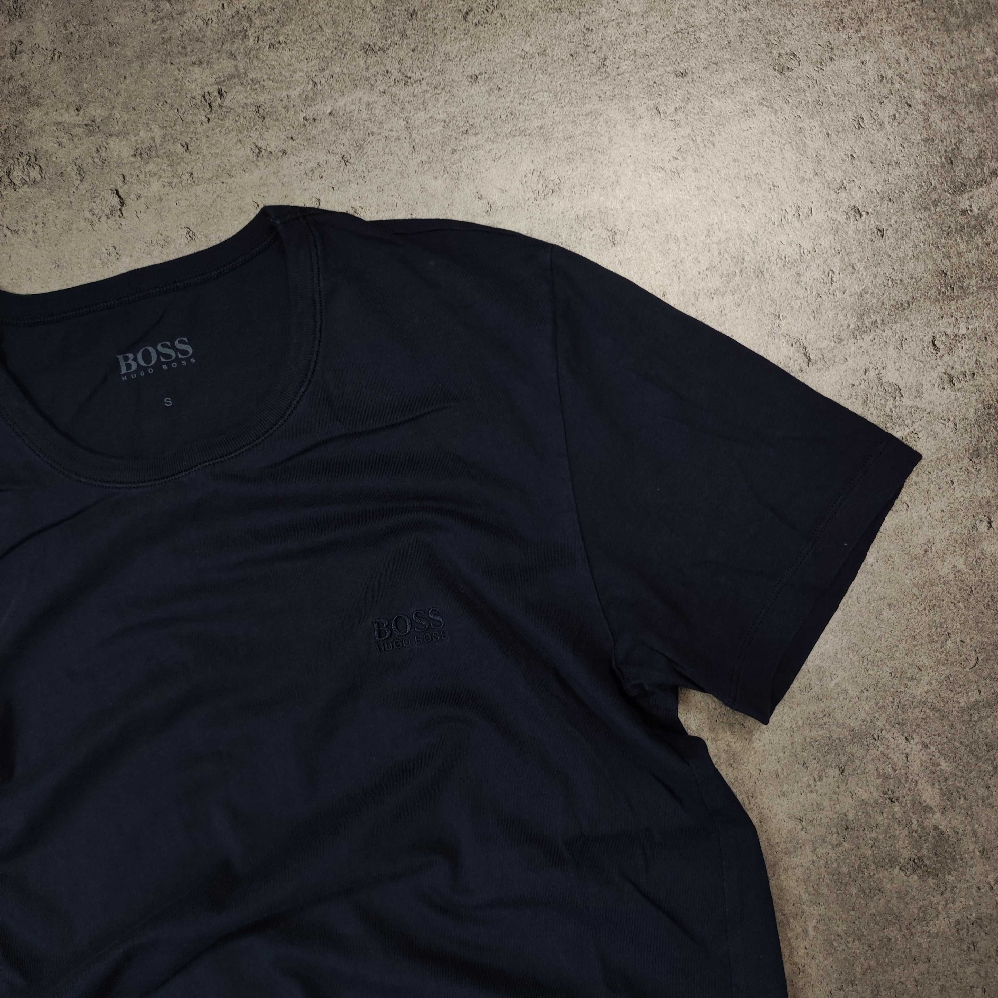 MĘSKA PREMIUM Granatowa Koszulka Bawełna Lekka Basic Hugo Boss Logo