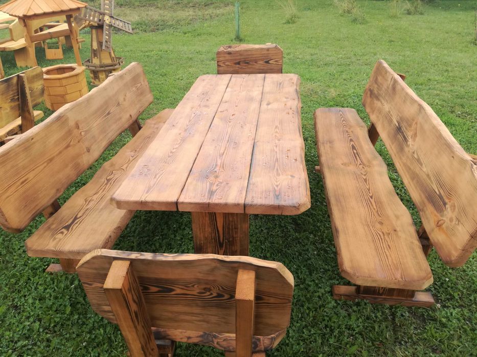 NOWE CENY! Meble ogrodowe drewniane góralskie. Lite drewno ławka stół