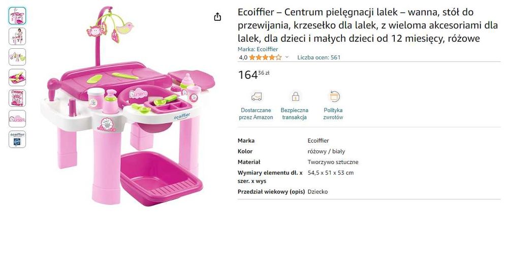 Przewijak do pielęgnacji lalek, krzesełko do karmienia wanna dla lalek