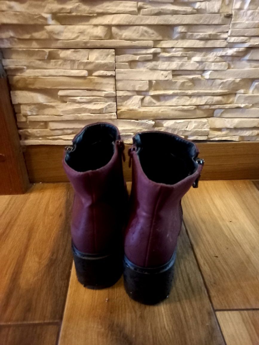 Botki damskie bordowe 37