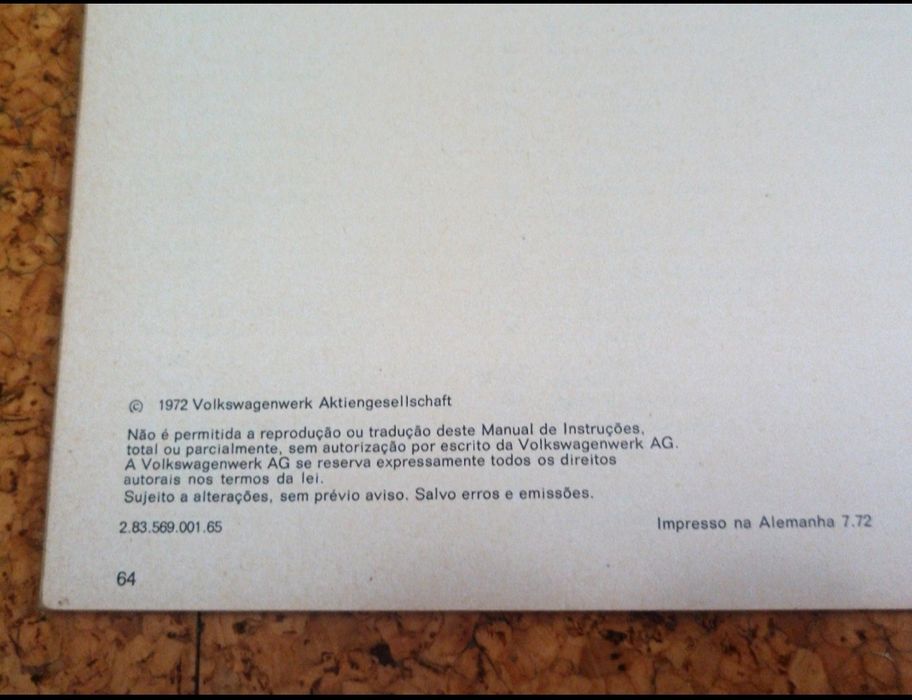 Manual de instruções Volkswagen carocha 1303