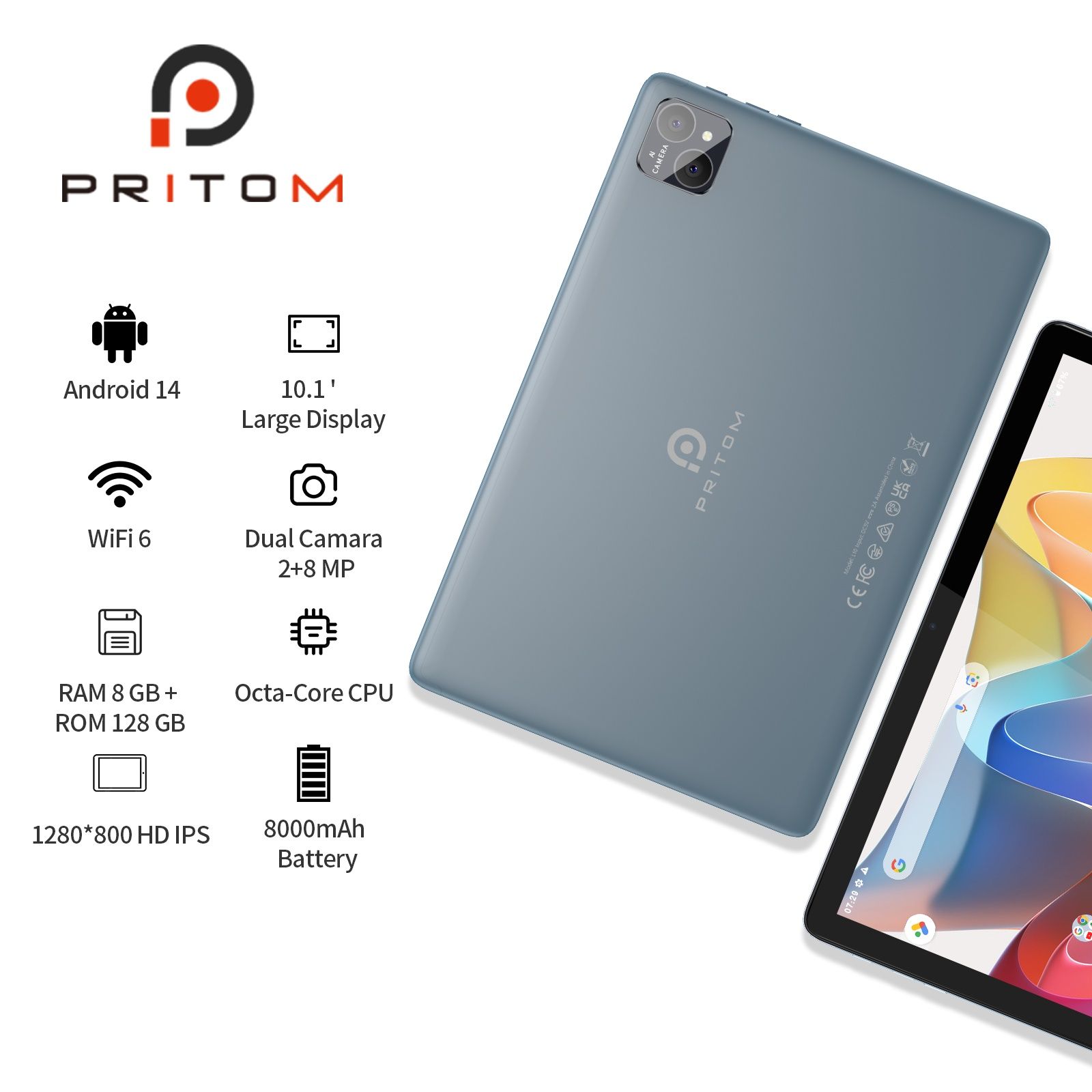 Планшет Pritom TAB11 10,1'' HD IPS екран, 8/128, android 14 global