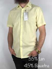 Nowa żółta 55% lniana koszula męska Top Secret slim fit