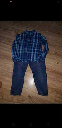 Spodnie jeansowe plus koszula, rozm. 110-122