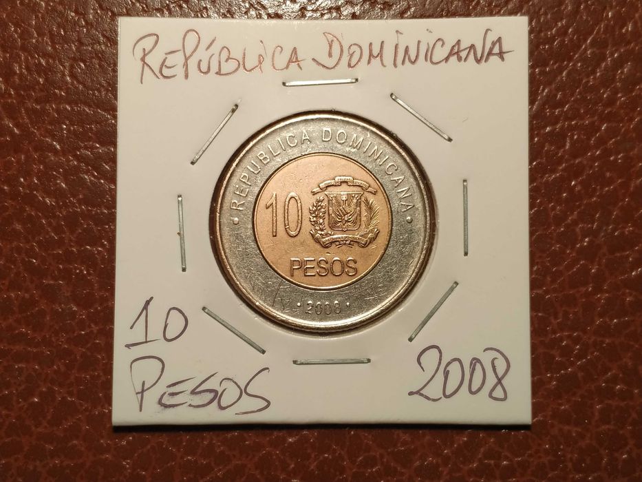 A68 moeda de 10 pesos de 2008 (bimetálica) - República Dominicana