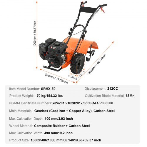 Cultivador rotativo movido a gás  212cc 4 tempos cultivador de jardim