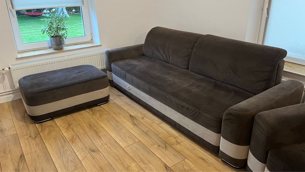 Komplet wypoczynkowy sofa łóżko kanapa fotel pufa