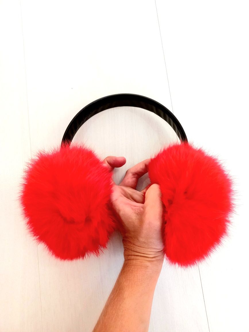 Теплі хутряні навушники шапка пов'язка рукавиці хутро кролика червоне