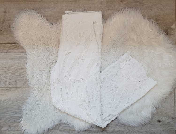Białe, koronkowe, bawełniane, letnie spodnie, Zara, M (38)