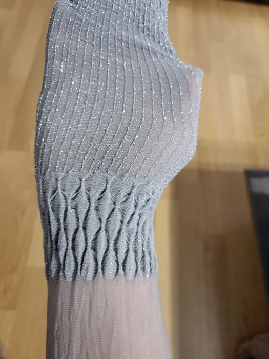 Nowe Marilyn/Gatta rajstopy damskie srebrne brokat prążki