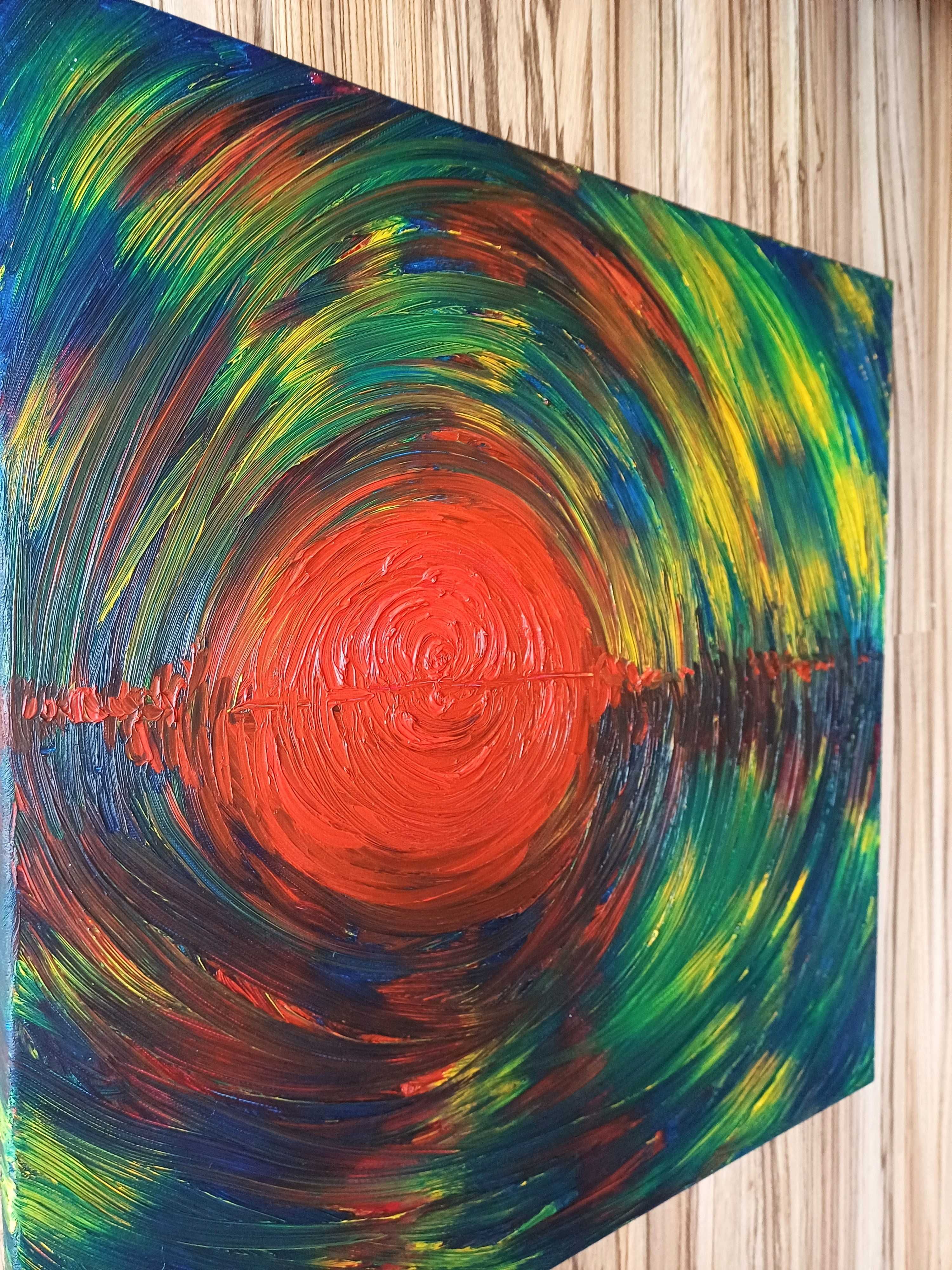 Obraz olejny na płótnie, abstrakcja - Zachód Słońca