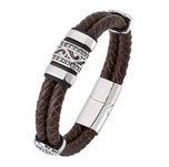 Pulseira de Couro Trançado duplo de aço inoxidável