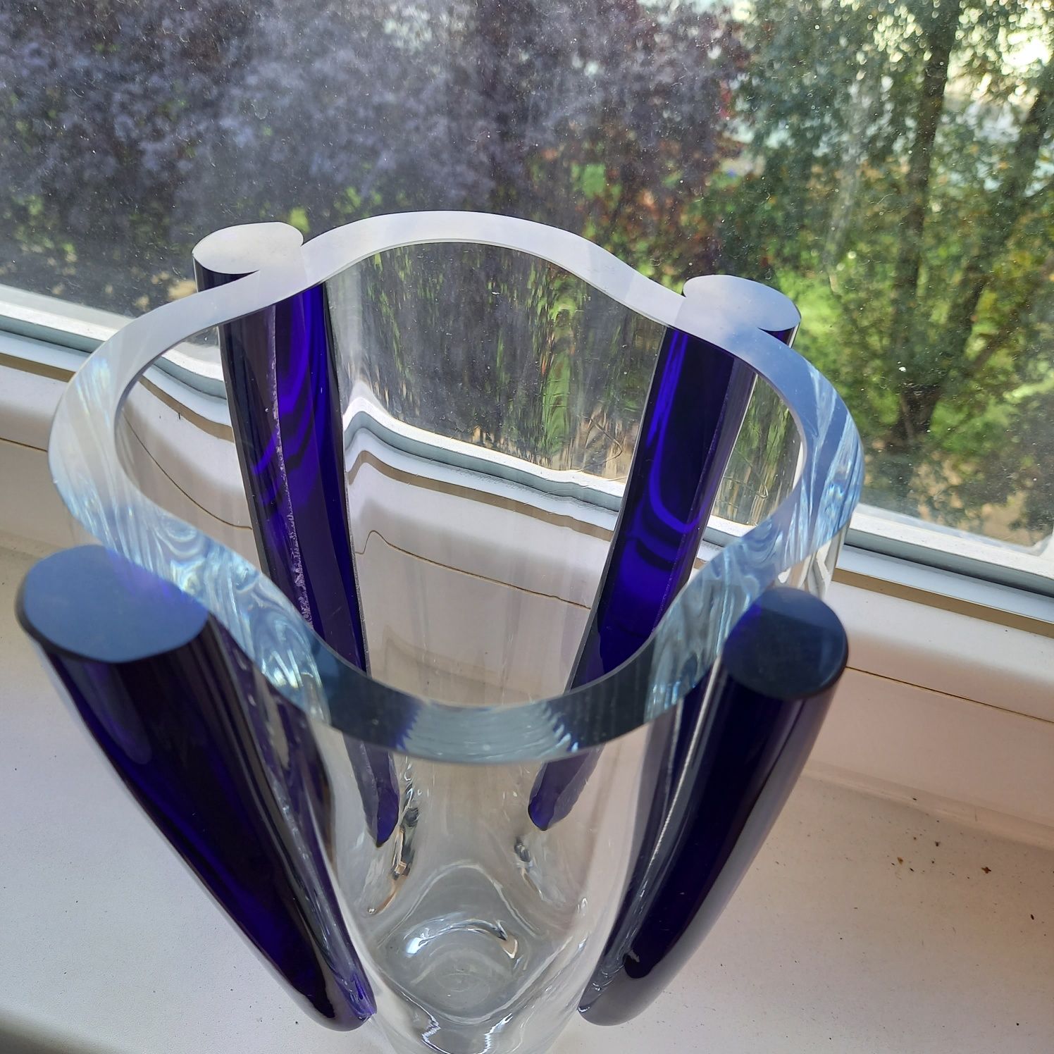 KROSNO, sygnowany, masywny wazon z kobaltowymi wstawkami, l. 80te.