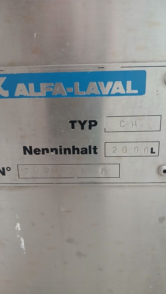 Zbiornik do mleka alfa laval 2000l