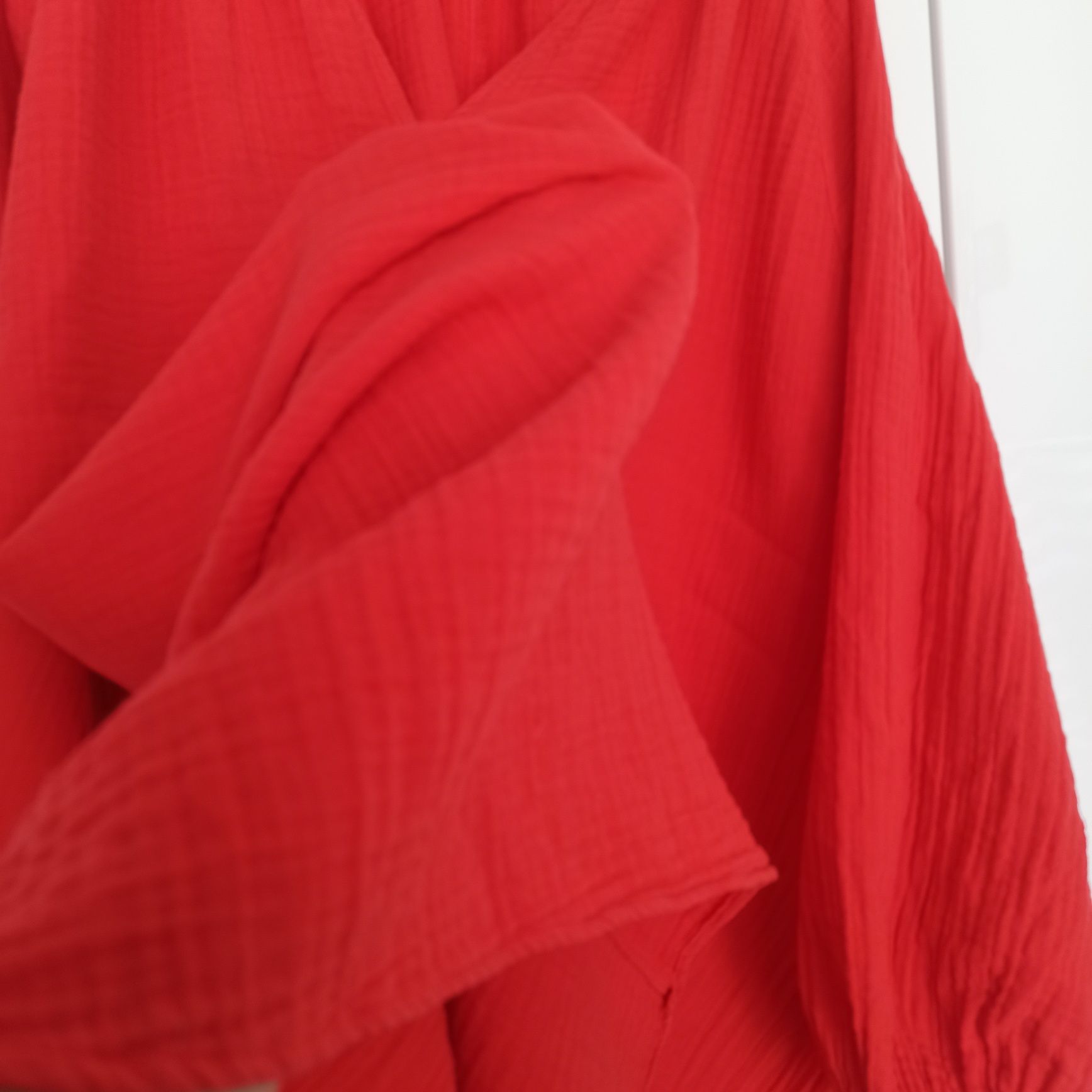 H&M XL 2XL 3XL letnia czerwona muślinowa sukienka z długim rękawem