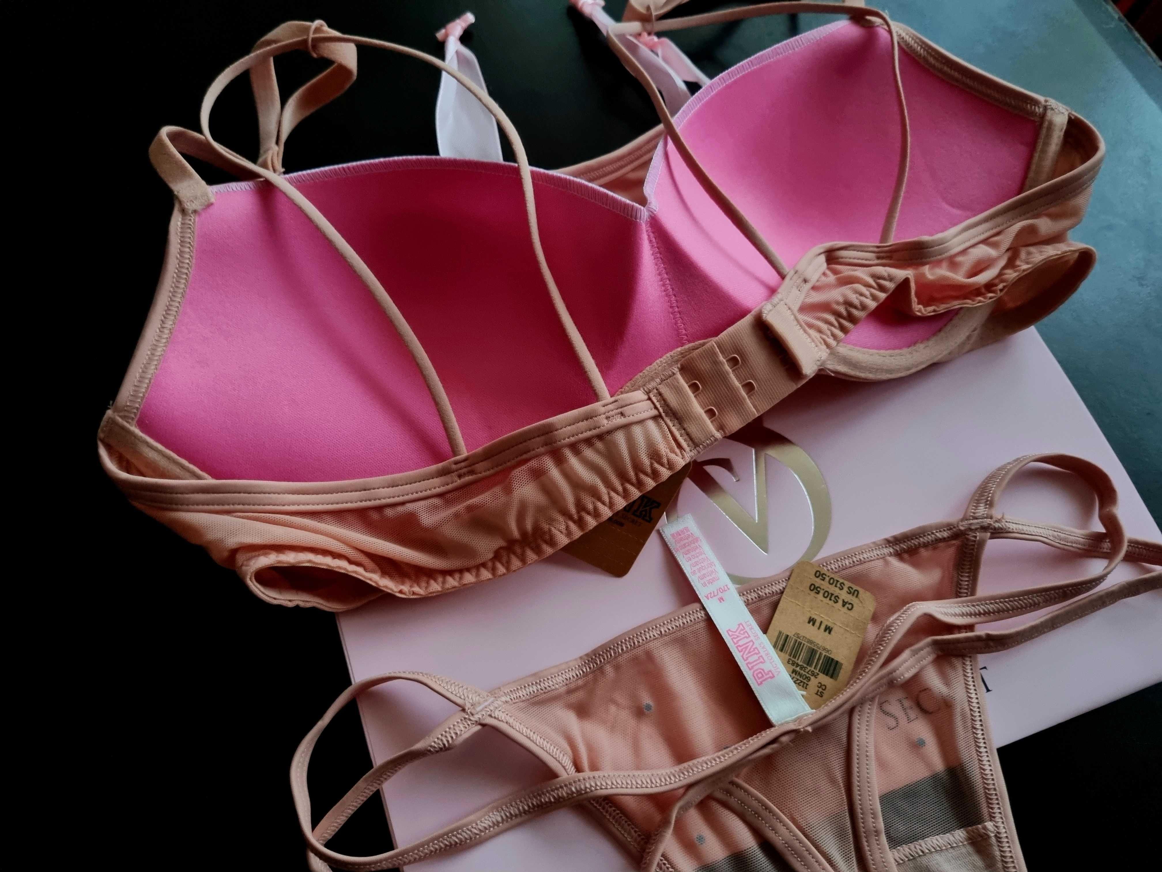 Zestaw biustonosz push up i majtki Victoria's secret/pink rozmiar M