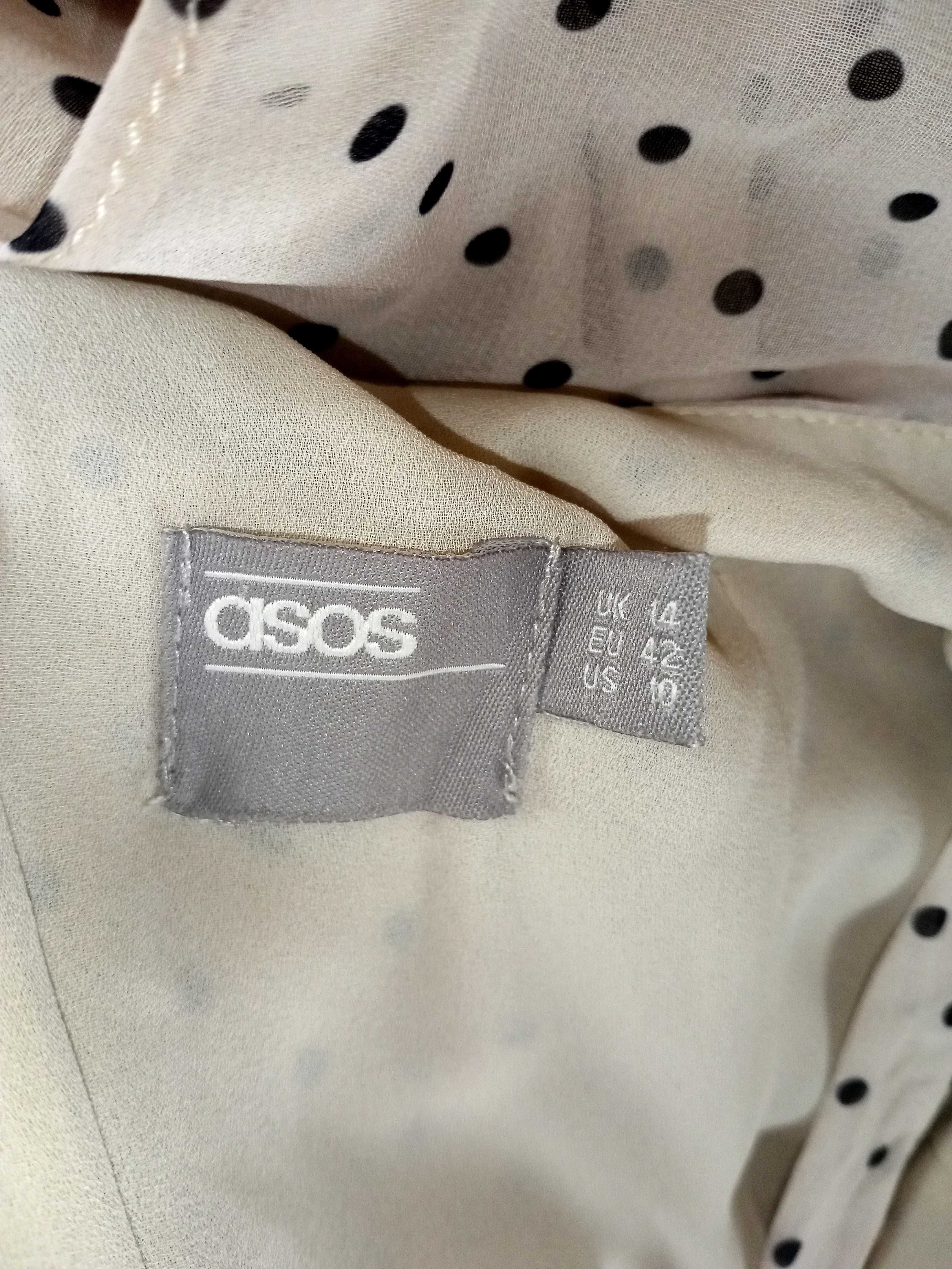 Sukienka ciążowa beżowa w czarne groszki falbany ASOS 42