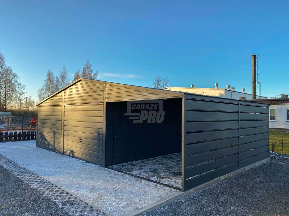 Garaż blaszany 6x6m - wiata 3m - 2x Brama - drzwi Dach GP597