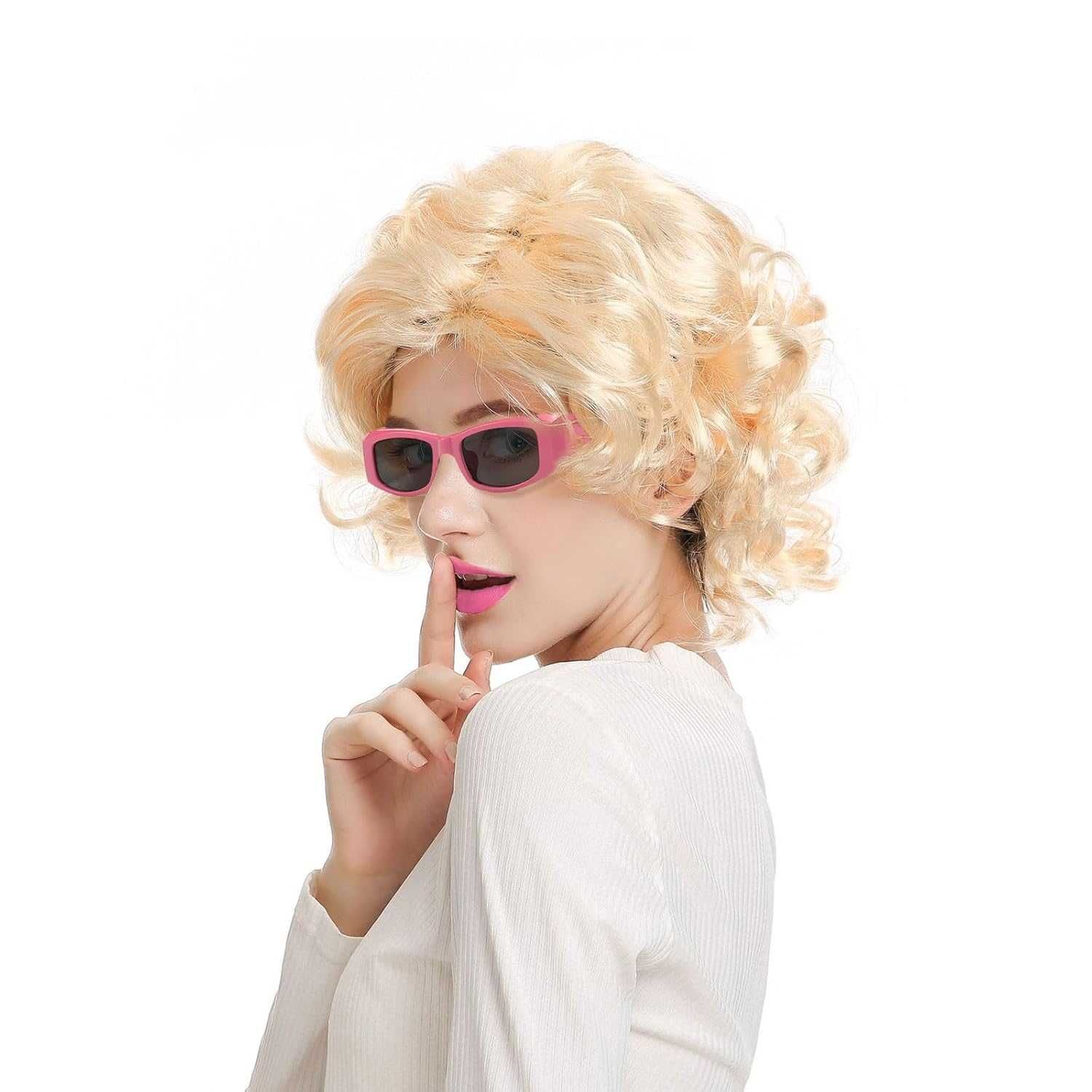 Damska peruka jasny blond Marilyn Monroe krótka kręcona grzywka loki