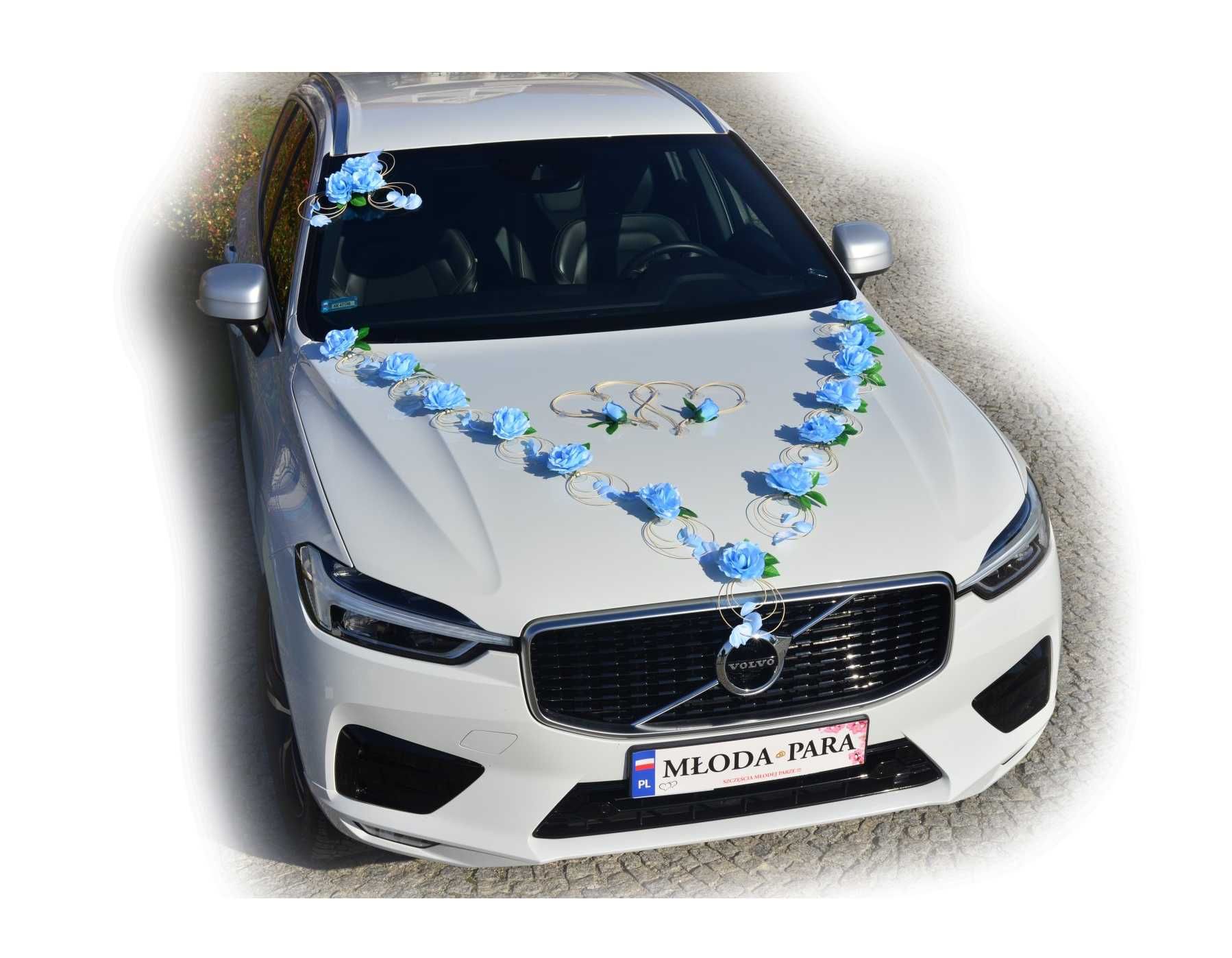 Piękna BŁĘKITNA ozdoba dekoracja na samochód do ślubu 312