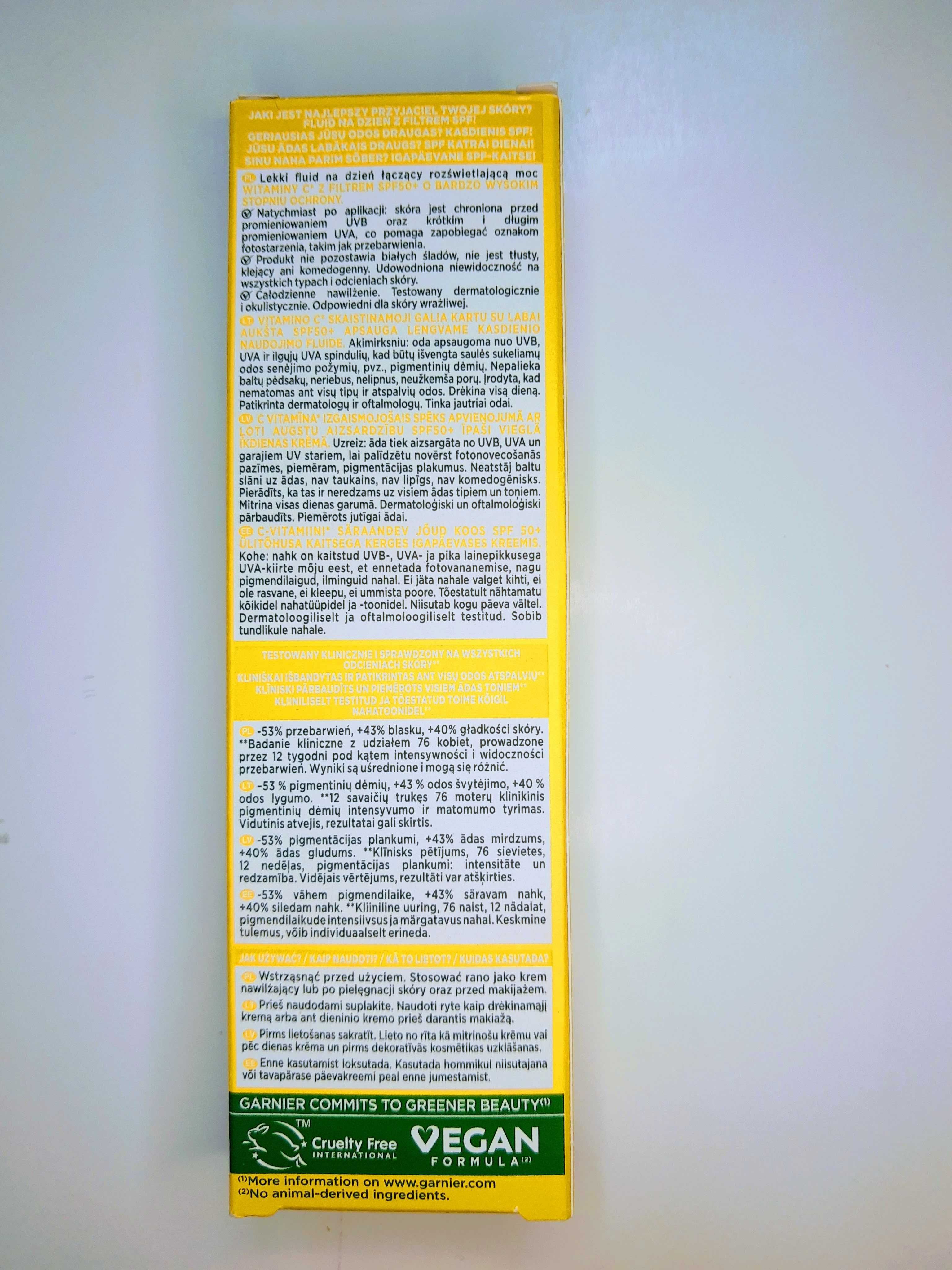 Garnier Vitamin C Daily UV Invisible SPF 50+ Rozjaśniający Krem 40ml