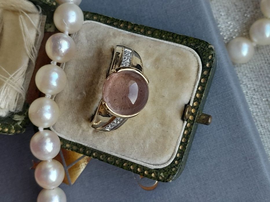 Pierścionek 5g Kocie Oko Złoto 9k Diamenty WYCENA