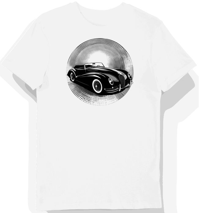 Koszulka męska biała z grafiką sportowego kabrioletu L
