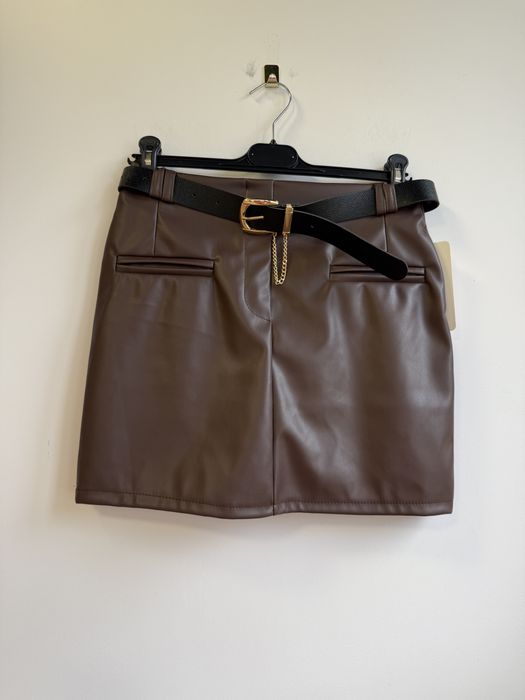 Spódnica damska mini ekoskóra brąz