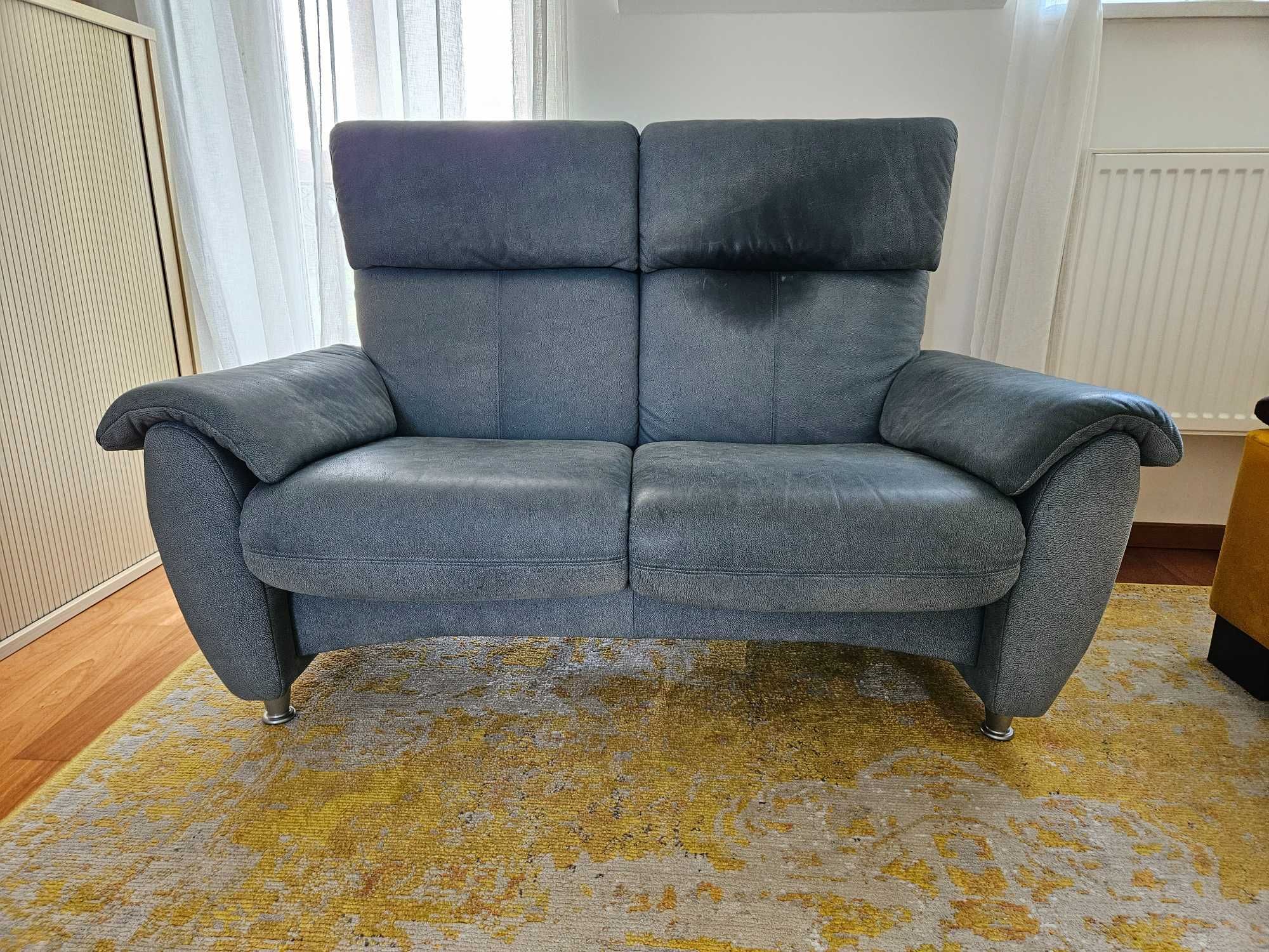 skorzana niebieska sofa 150 cm szer. odchylane oparci nubuk