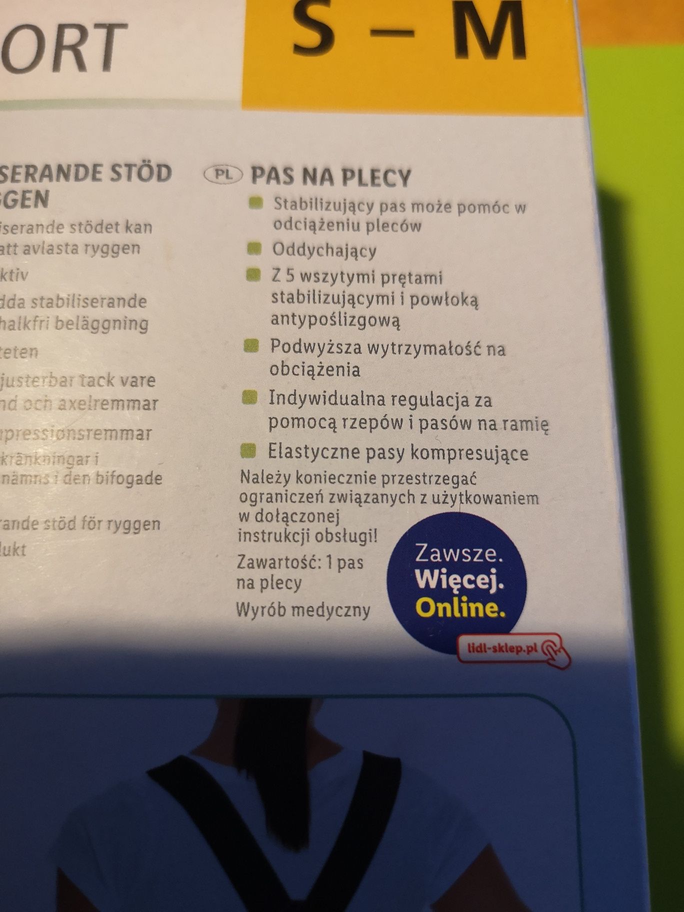 Pas stabilizujący na plecy roz. S-M