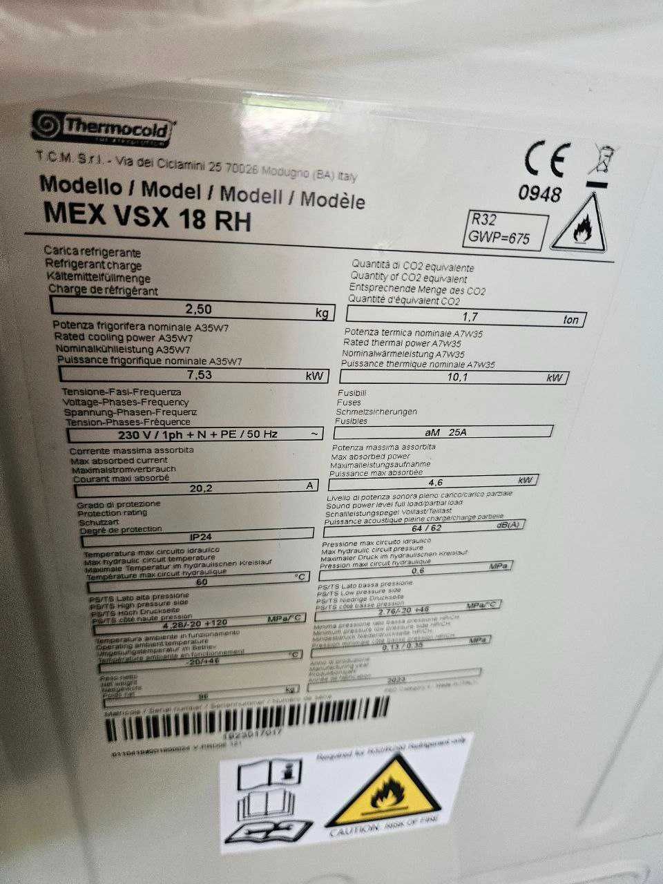 Pompa ciepła Thermocold MEX VSX 18 RH • NOWA • R32 • 10,1 kW • 2023