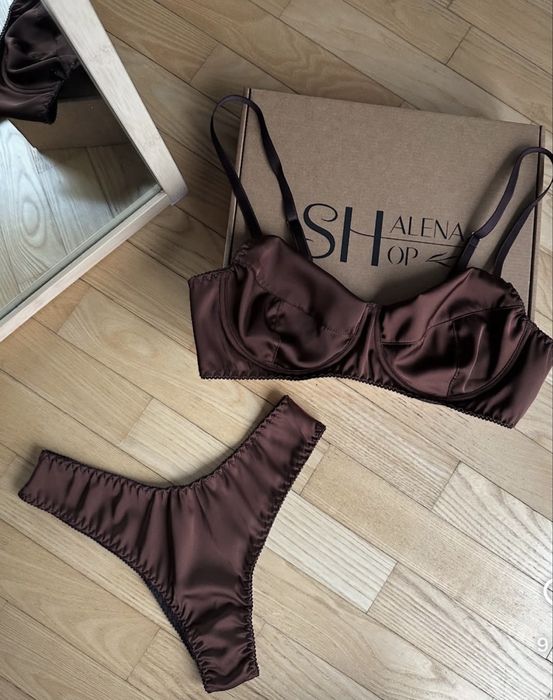 Сатиновий комплект білизни шоколадного кольору