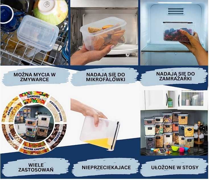 Pojemniki kuchenne plastikowe na żywność 24 sztuki OKAZJA